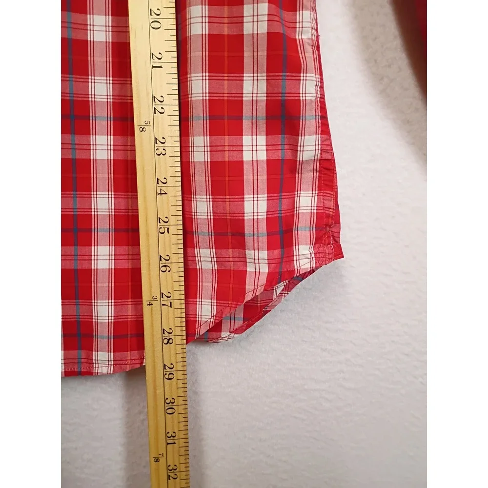 Classic Banana Republic Mens Large Red White Plaid Soft Wash Slim Fit Shirt